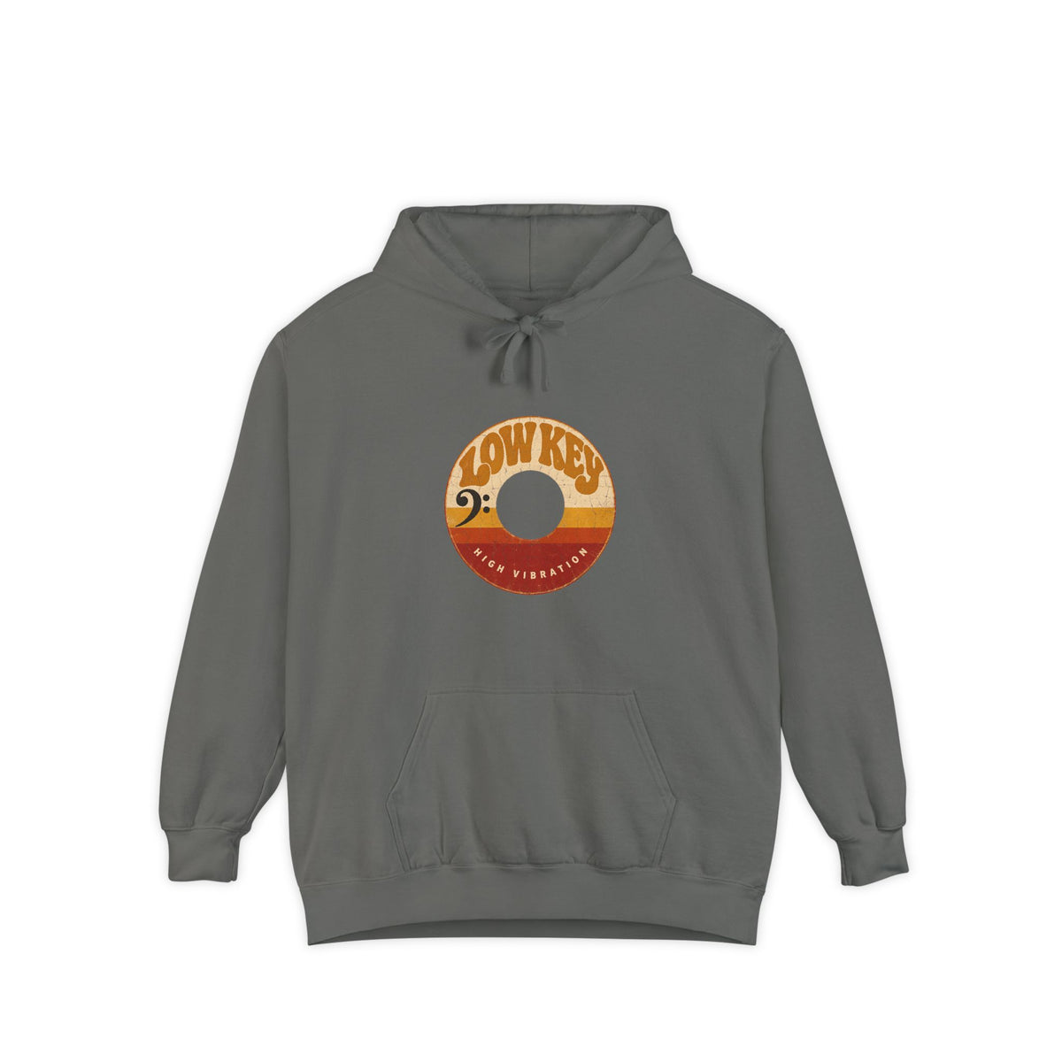 F.L.O. Low Key High Vibration Vintage 45 Hoodie — Garment-Dyed
