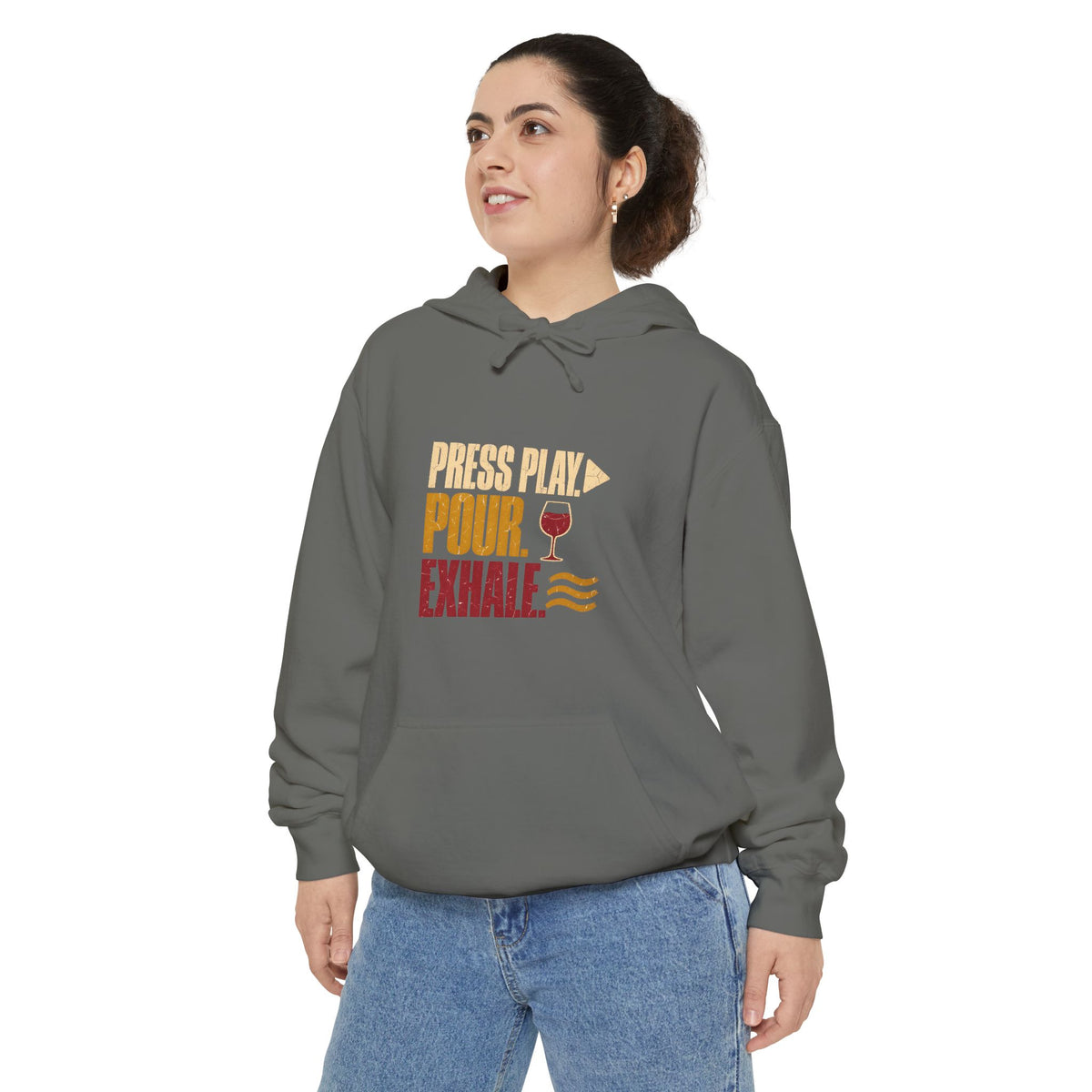 F.L.O. Press Play. Pour. Exhale. Vintage Hoodie — Garment-Dyed