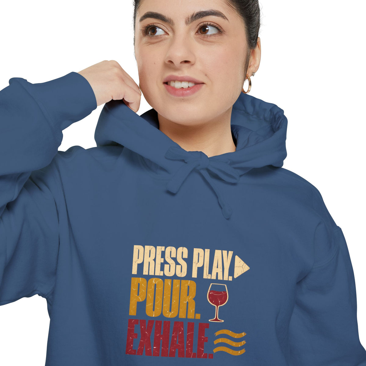 F.L.O. Press Play. Pour. Exhale. Vintage Hoodie — Garment-Dyed