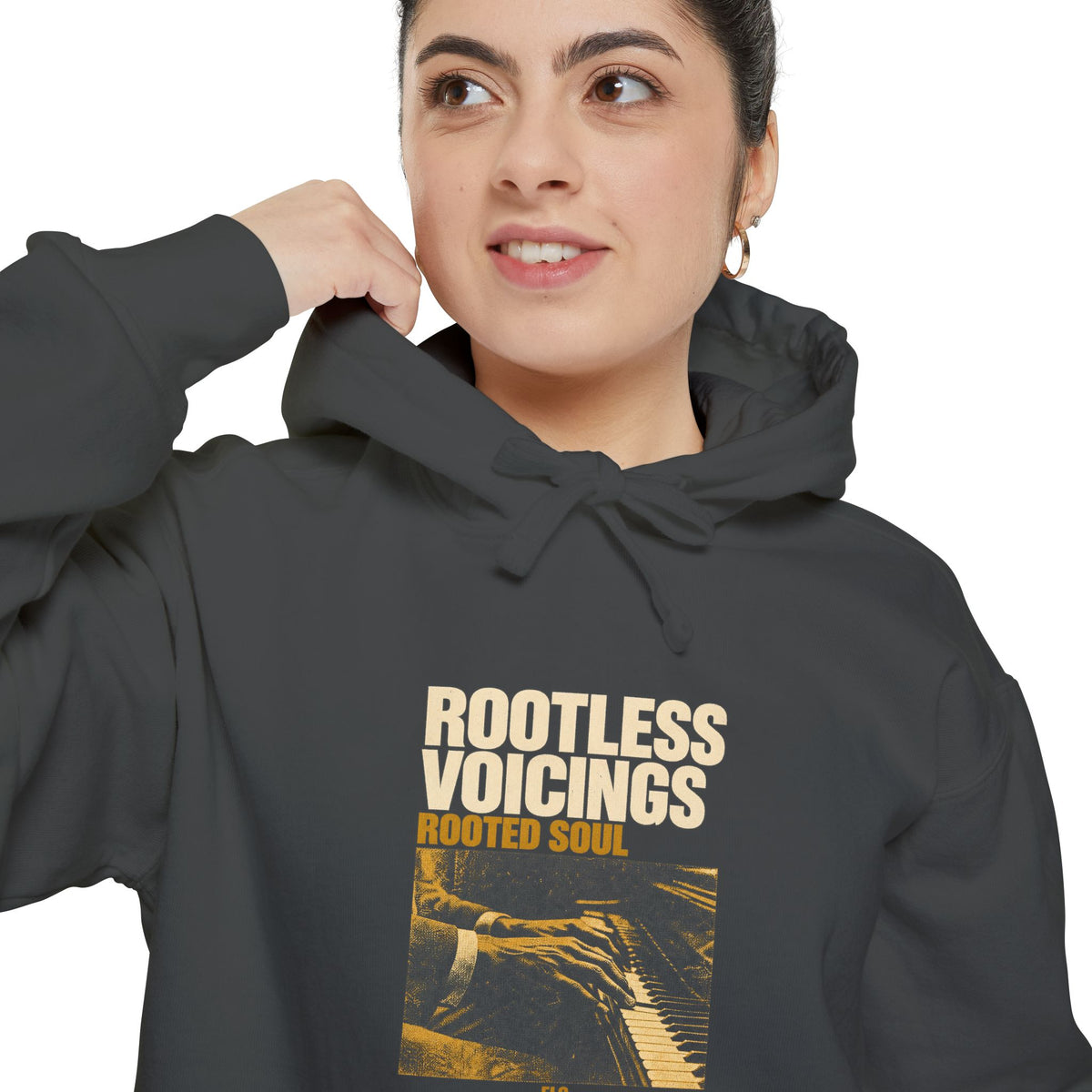 F.L.O. Rootless Voicings, Rooted Soul Vintage Hoodie — Garment-Dyed