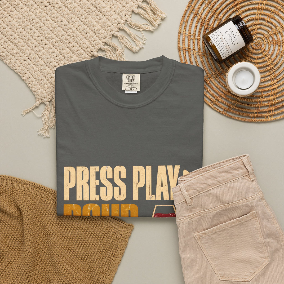 F.L.O. Press Play. Pour. Exhale. Vintage Tee — Garment-Dyed