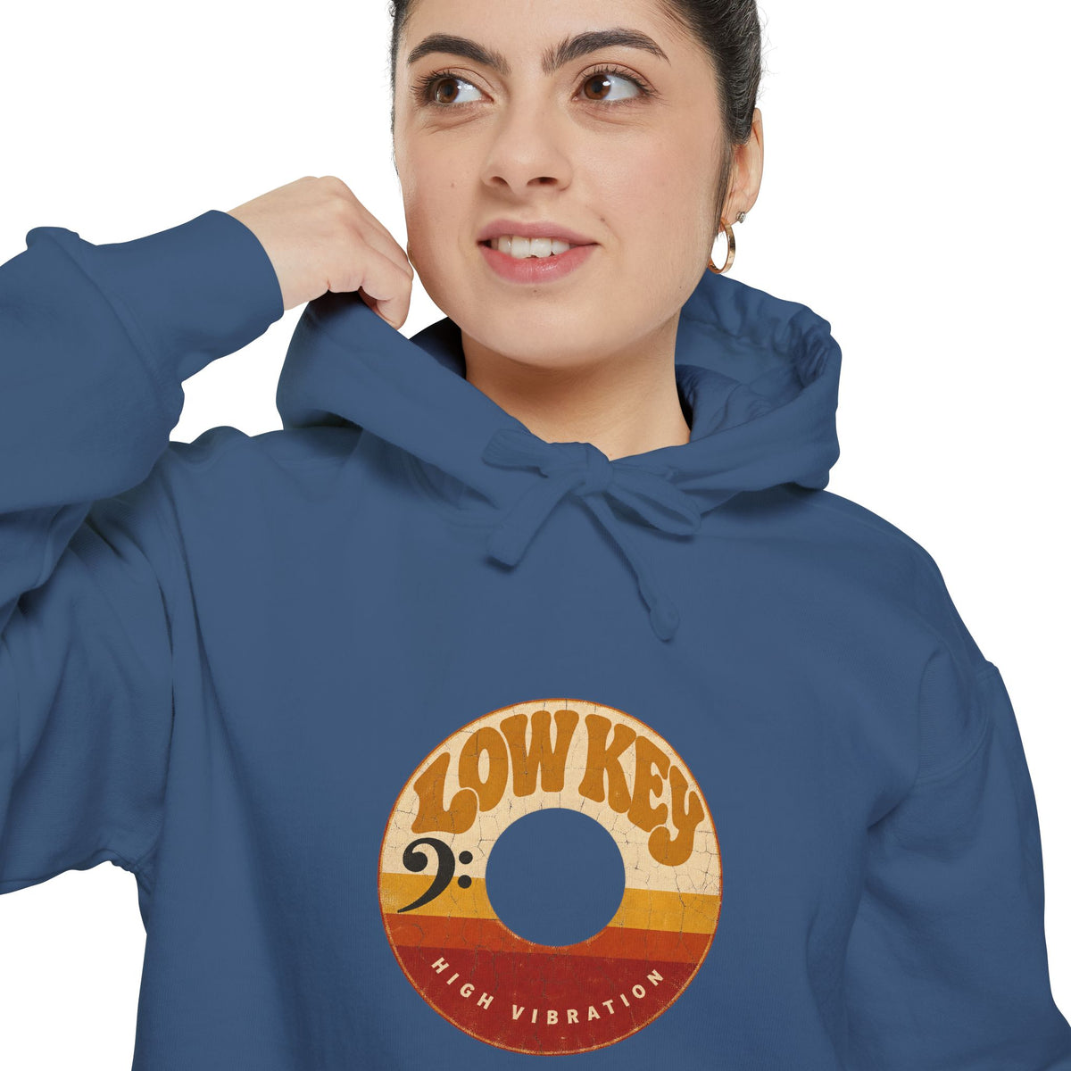 F.L.O. Low Key High Vibration Vintage 45 Hoodie — Garment-Dyed