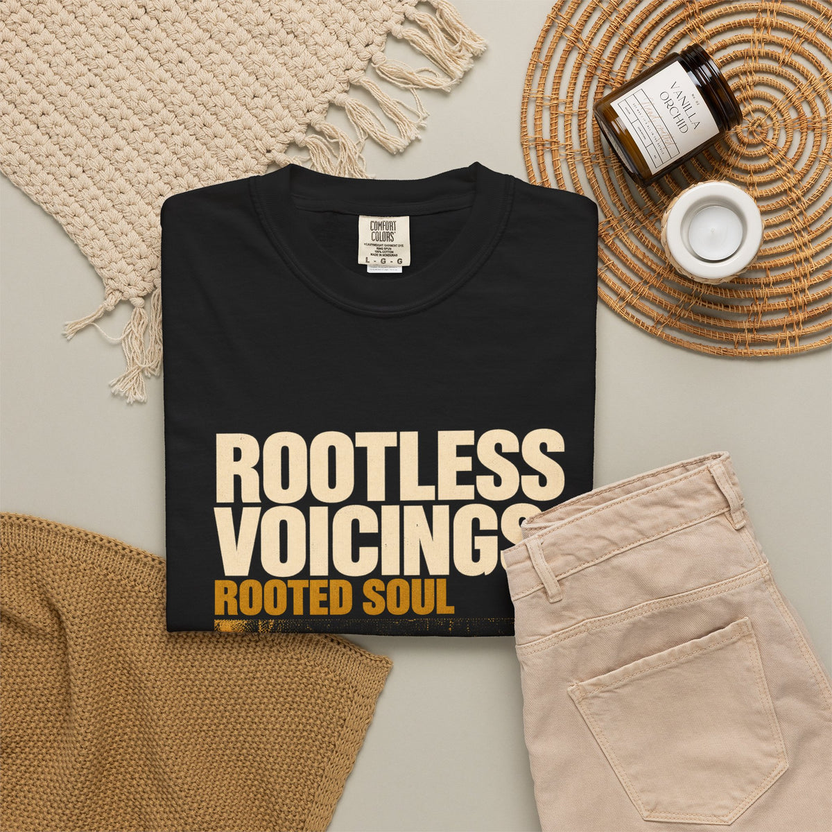 F.L.O. Rootless Voicings, Rooted Soul Vintage Tee — Garment-Dyed