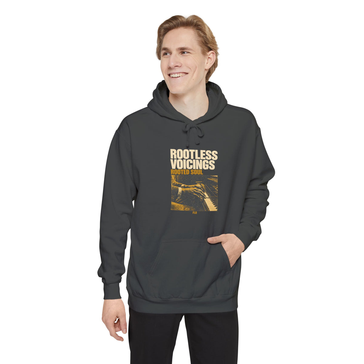 F.L.O. Rootless Voicings, Rooted Soul Vintage Hoodie — Garment-Dyed