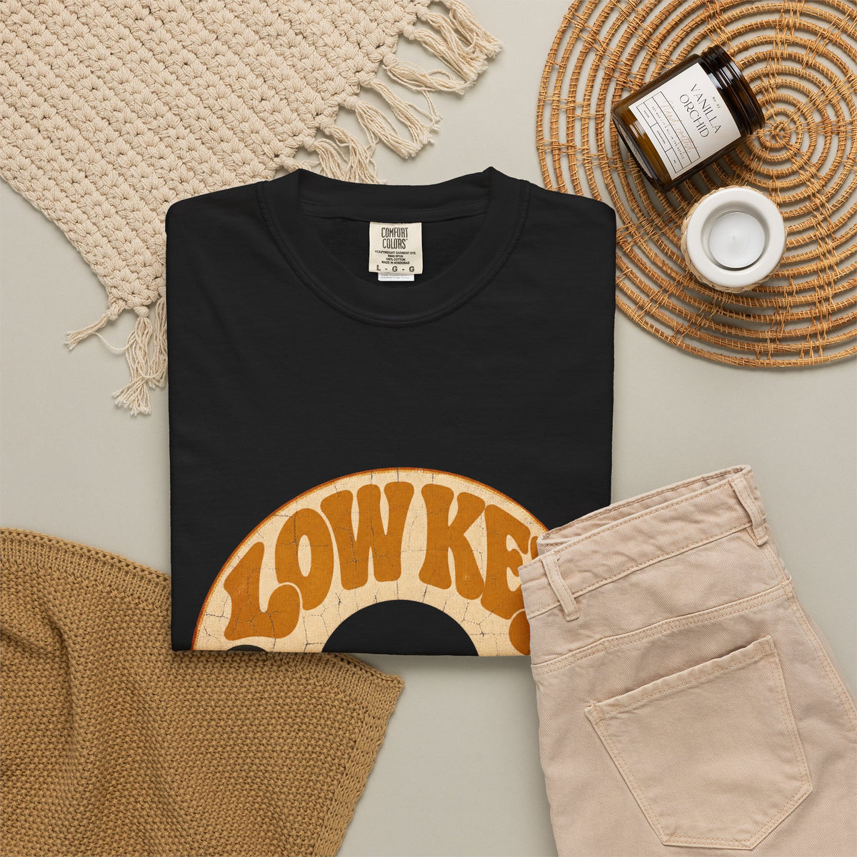 F.L.O. Low Key High Vibration Vintage 45 Tee — Garment-Dyed