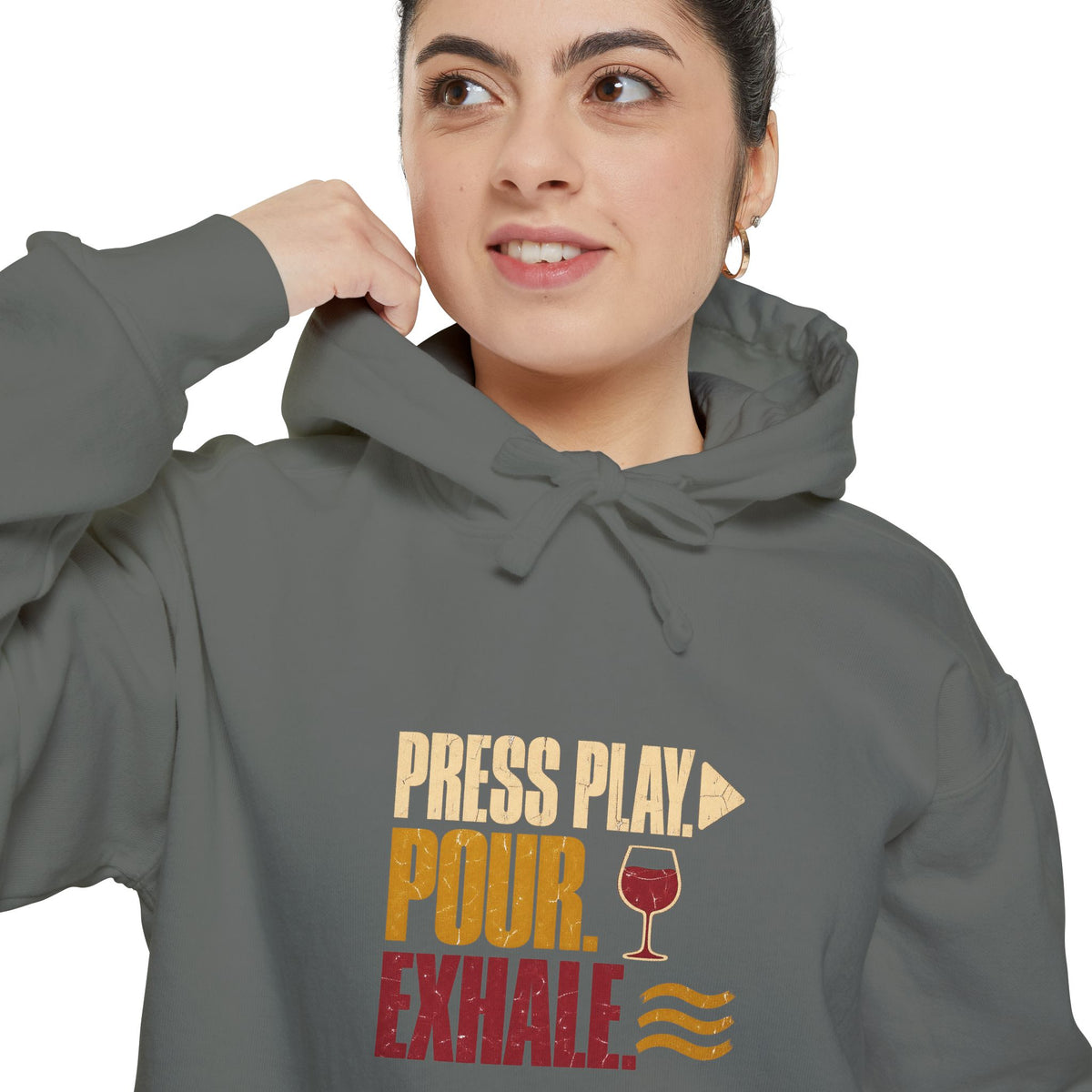 F.L.O. Press Play. Pour. Exhale. Vintage Hoodie — Garment-Dyed