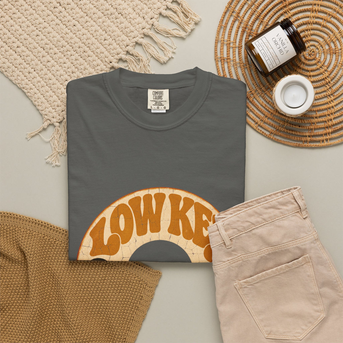 F.L.O. Low Key High Vibration Vintage 45 Tee — Garment-Dyed